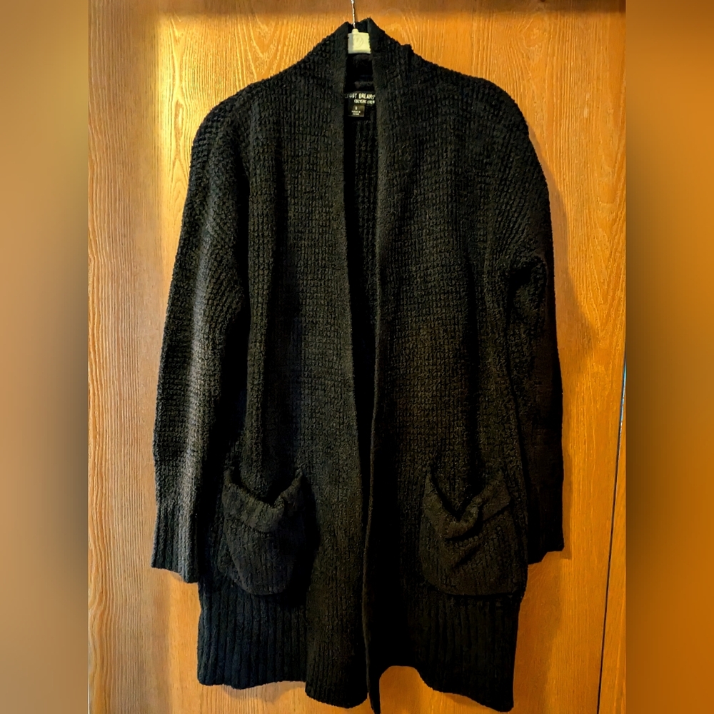 🎁BAREFOOT DREAMS🎁 Plush, Luxurious Black Waffle Knit Cardigan, Sz. Small, EUC!